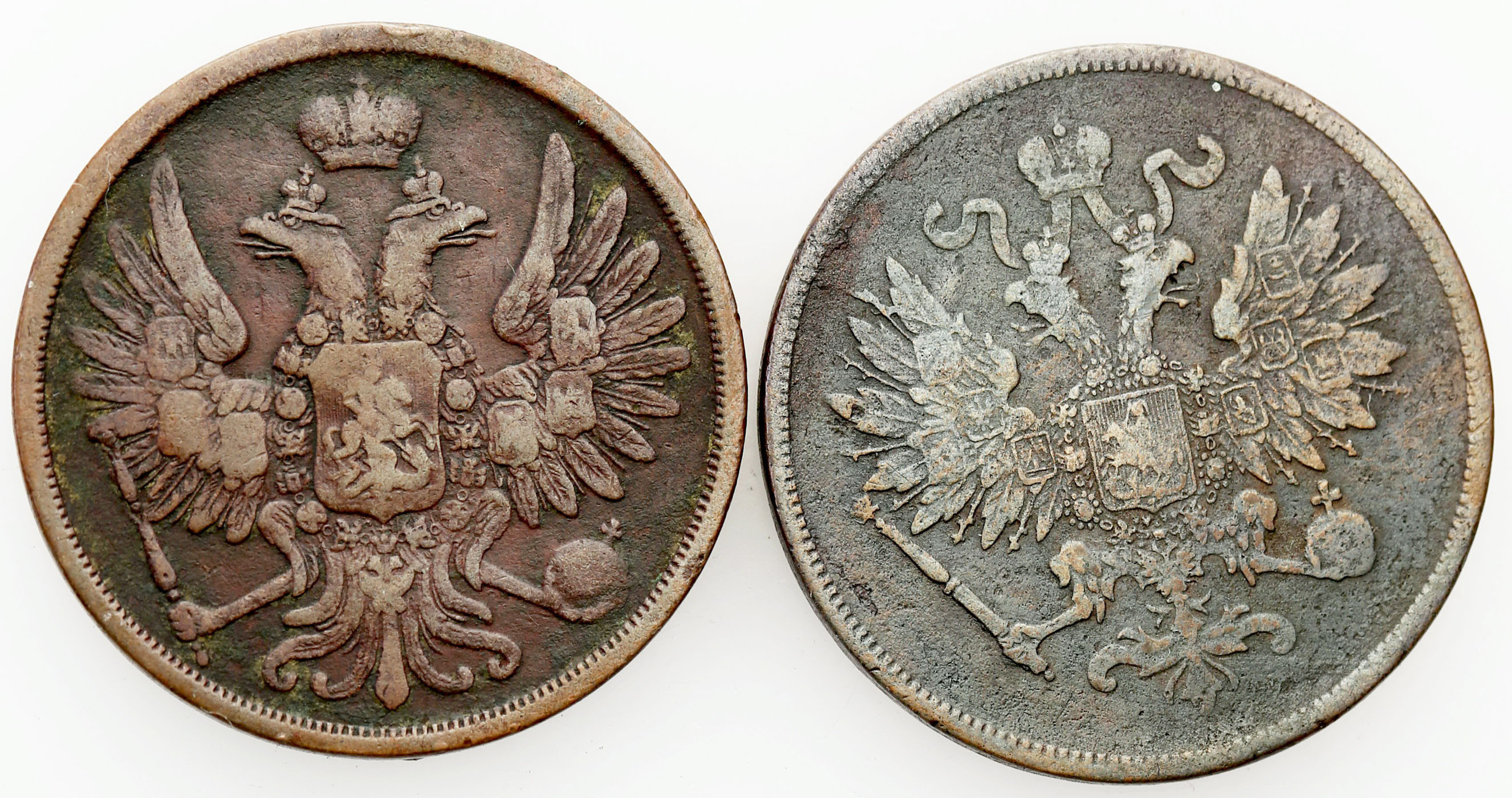 Polska XlX w./Rosja. Aleksander II. 2 Kopiejki 1856 + 1863 BM, Warszawa, zestaw 2 sztuk